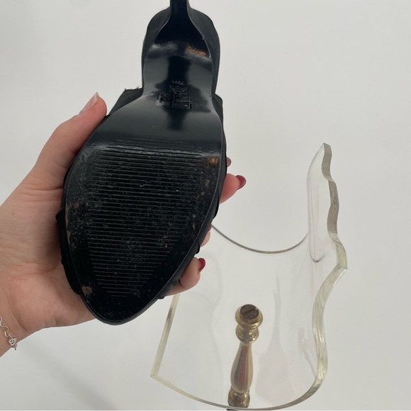 Moda Spana Black Satin Peep Toe Slingback Heels With Rhinestone Embellishment - Picture 13 of 13